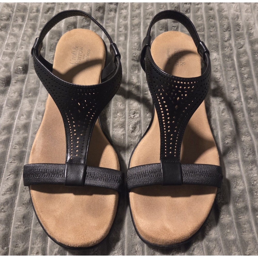 Croft & Barrow Women Black Strappy Ortholite Eco Comfort T-Strap Sandals 10